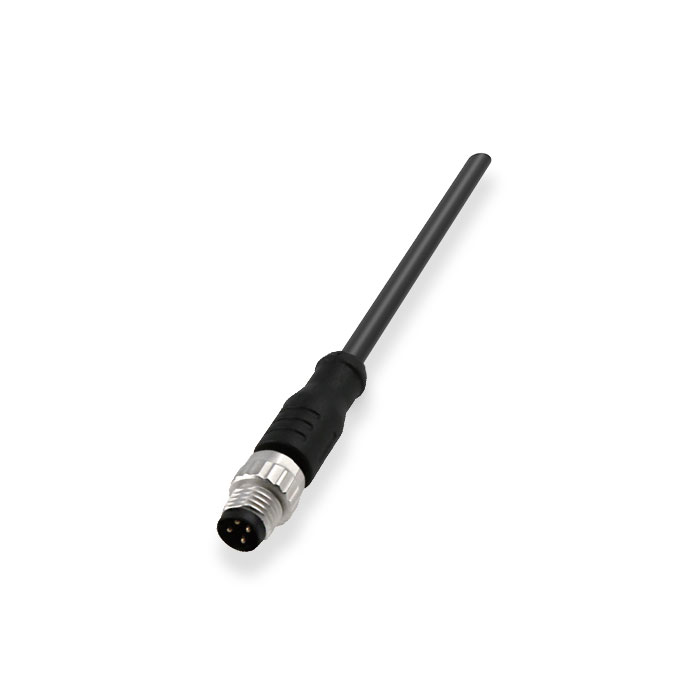 M8 4Pin，公头直型、单端预铸PUR柔性电缆、带屏蔽、黑色护套、63S105-XXX